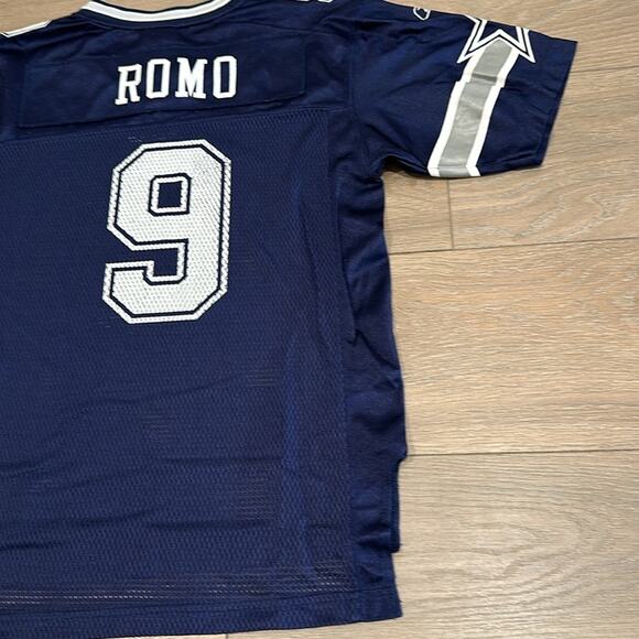 REEBOK NFL Blue Dallas Cowboys V Neck Jersey Romo #9 Shirt Kids Sz Large - Picture 6 of 13